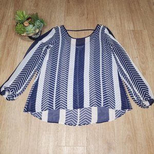 Charming Charlie Sheer Striped Top White Blue Blouse Oversized Nautical Preppy M